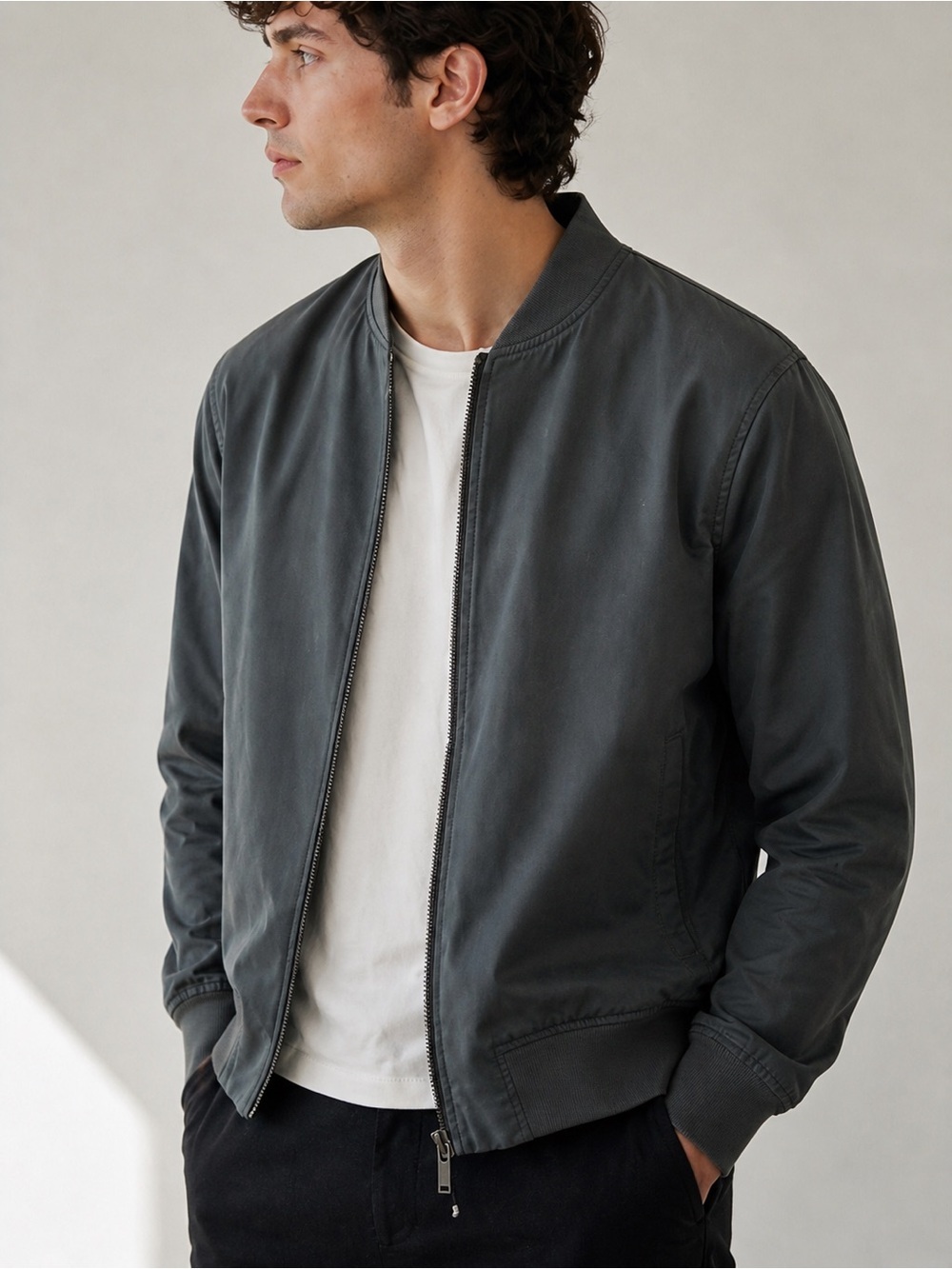 COS Minimalist Bomber Jacket Grey Zip Up Modern Capsule Casual Men Medium